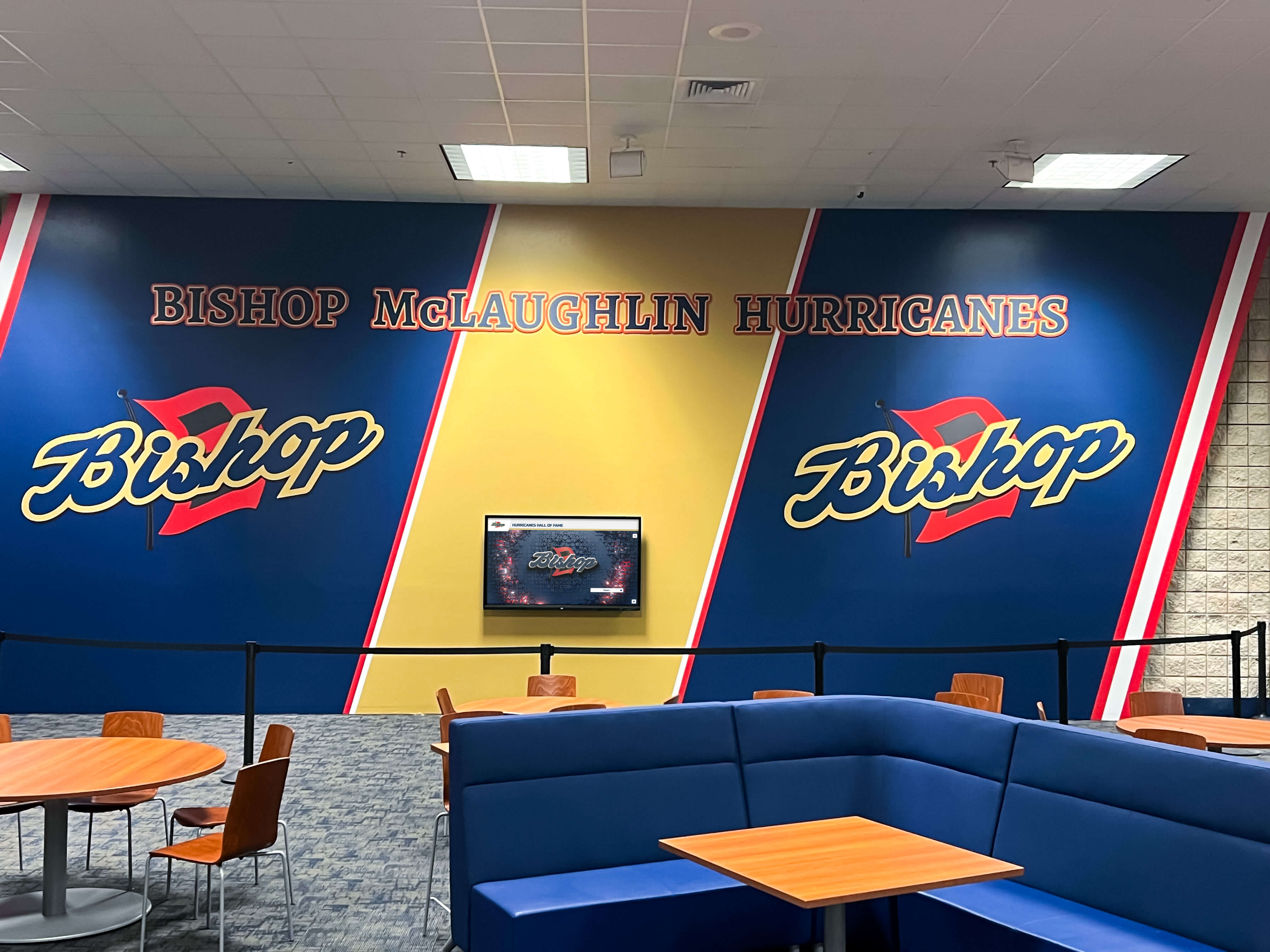School athletic lounge with mural