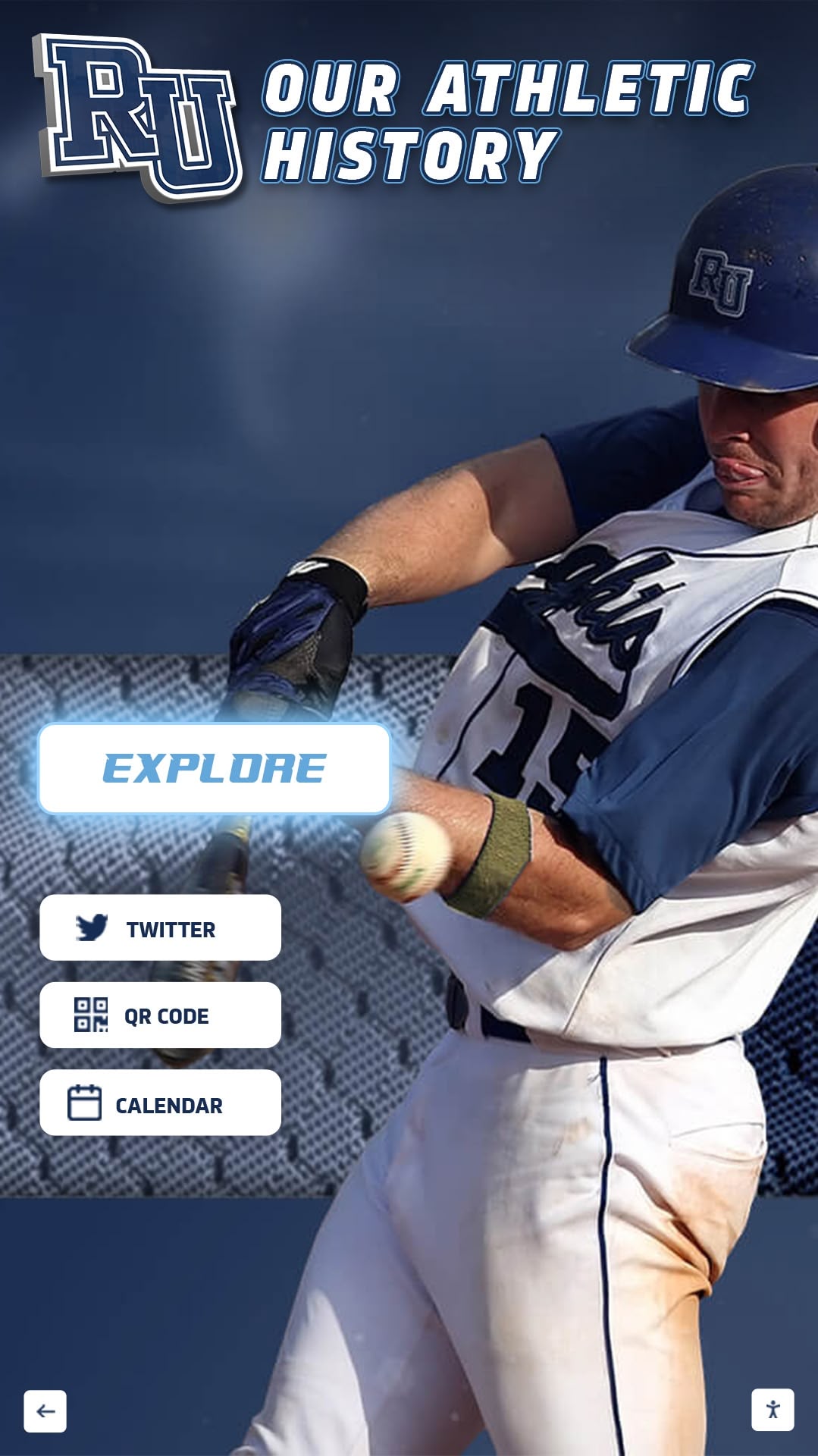 Digital display featuring college baseball player with organizational branding School baseball recognition