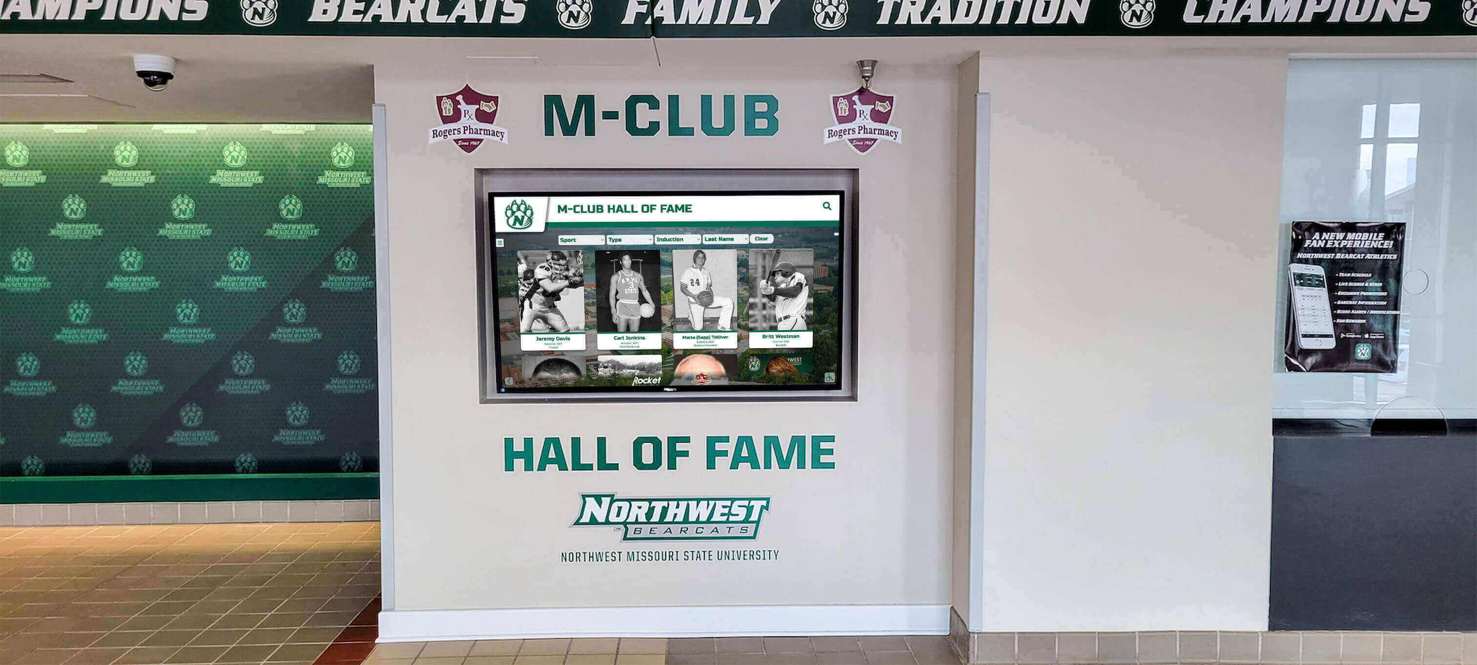 Large format digital recognition display in athletic facility Professional athletic display installation