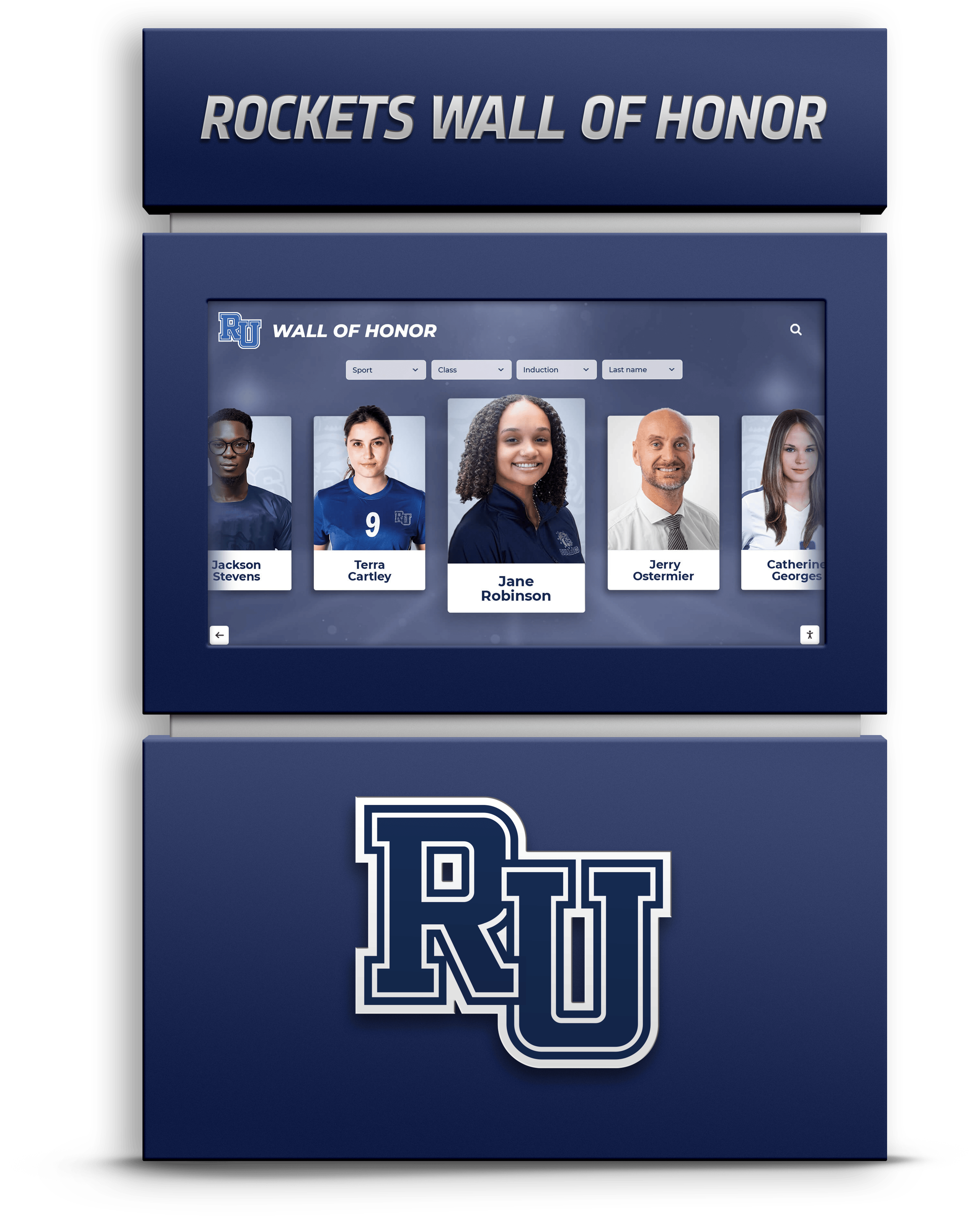 Interactive honor roll display with student portraits
