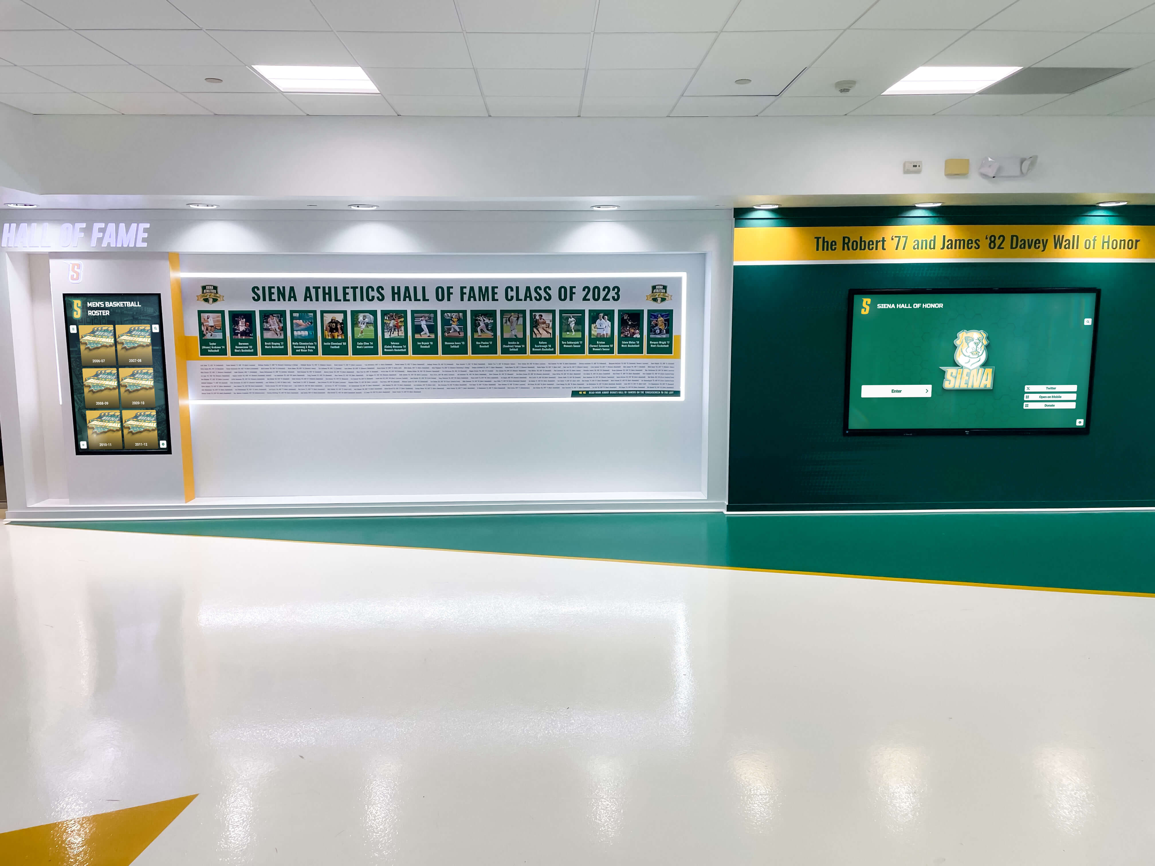 Siena athletics hall of fame 2023 wall display School championship wall